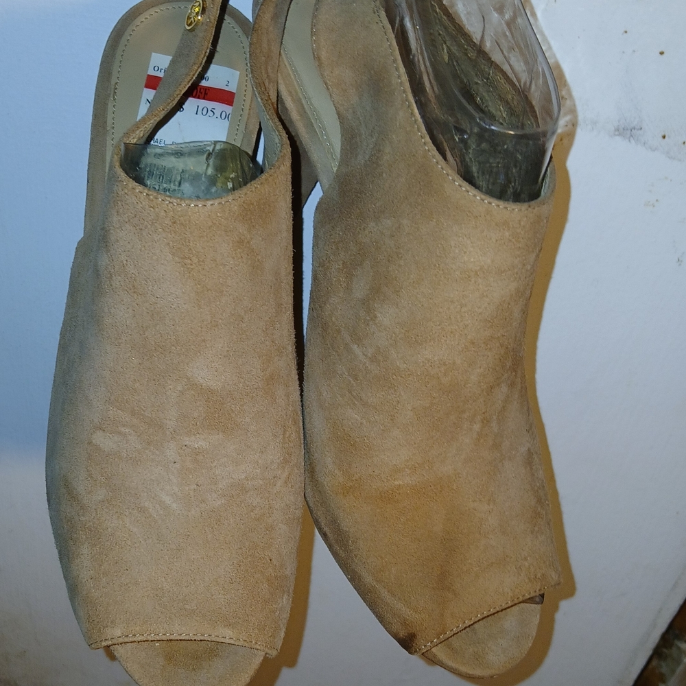 Michael Kors Tan Suede Peep-Toe Mules